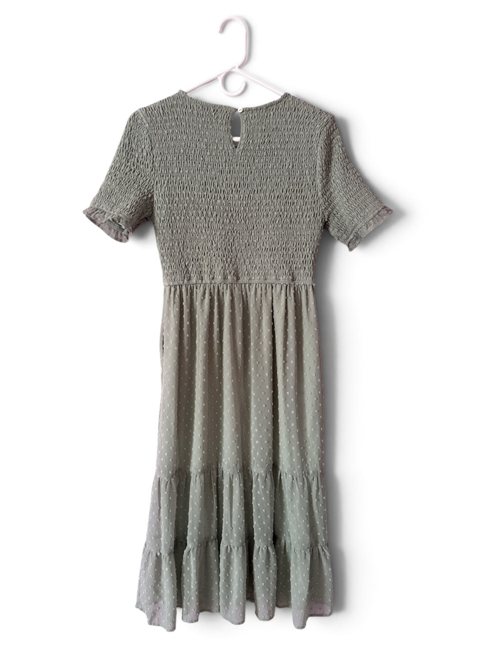 Polagram Sage Green Smocked Dot Tiered Dress - Picture 5 of 6